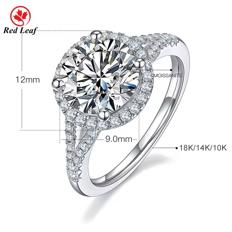 Redleaf Custom 10K 14K 18K Gold Ring 1CT 2CT 3CT 5CT Mossanite Diamond Ring Women Wedding Engagement VVS Moissanite Ring