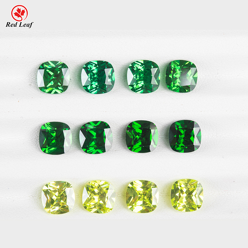 Redleaf New Product 5A Cubic Zirconia Stone Emerald Apple Light Green Cushion Cut CZ Loose Gemstone For Jewelry