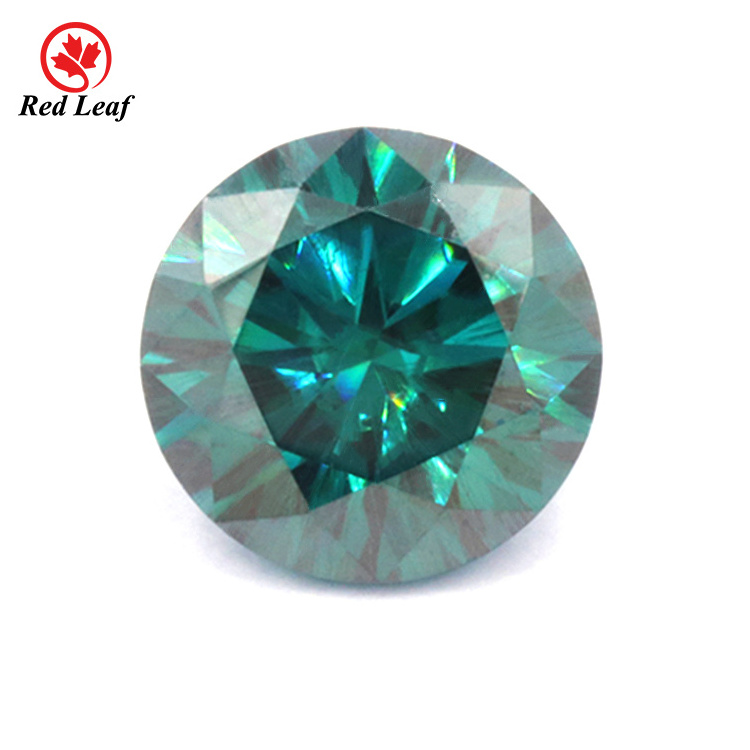 Redleaf wholesale loose gemstone synthetic stone round diamond  Cut emerald green color vvs moissanite