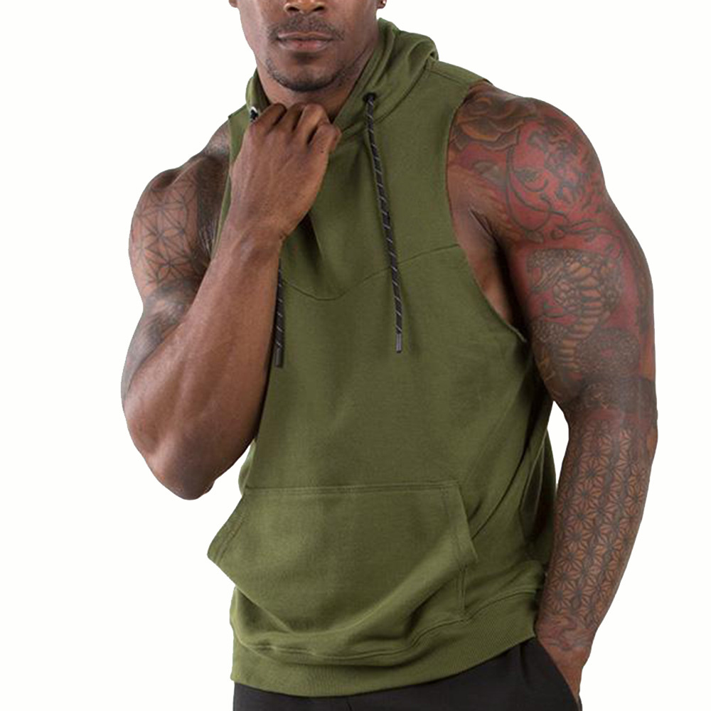 Men Gym Wear Stringer hoodies quick dry Sleeveless Men Workout Base Layer Hoodies for Summer breathable OEM Customized