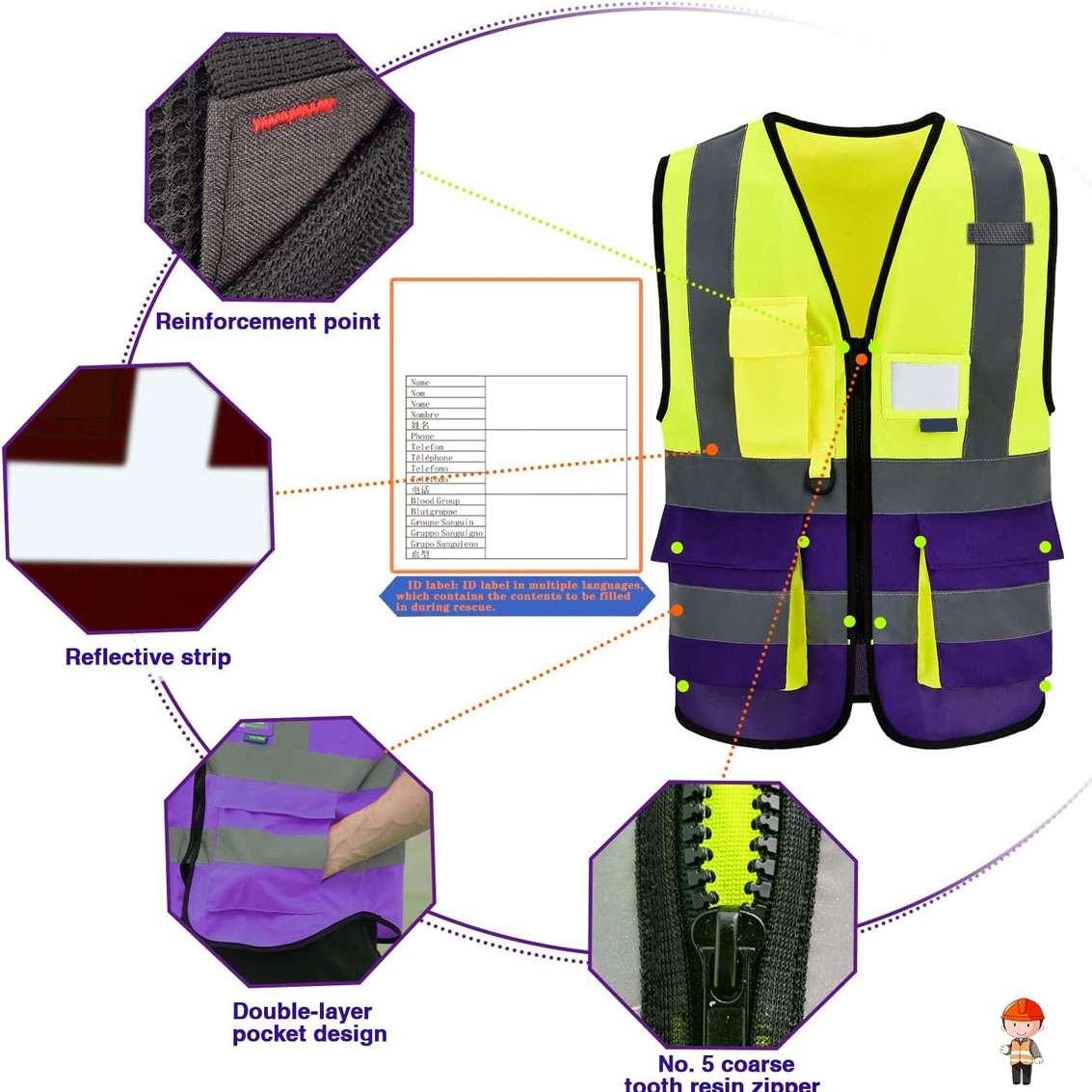 High Visibility Reflective Security Safety Vest Safety Clothing Reflective Cotton Nylon Breathable Work Breathable Safety Vest