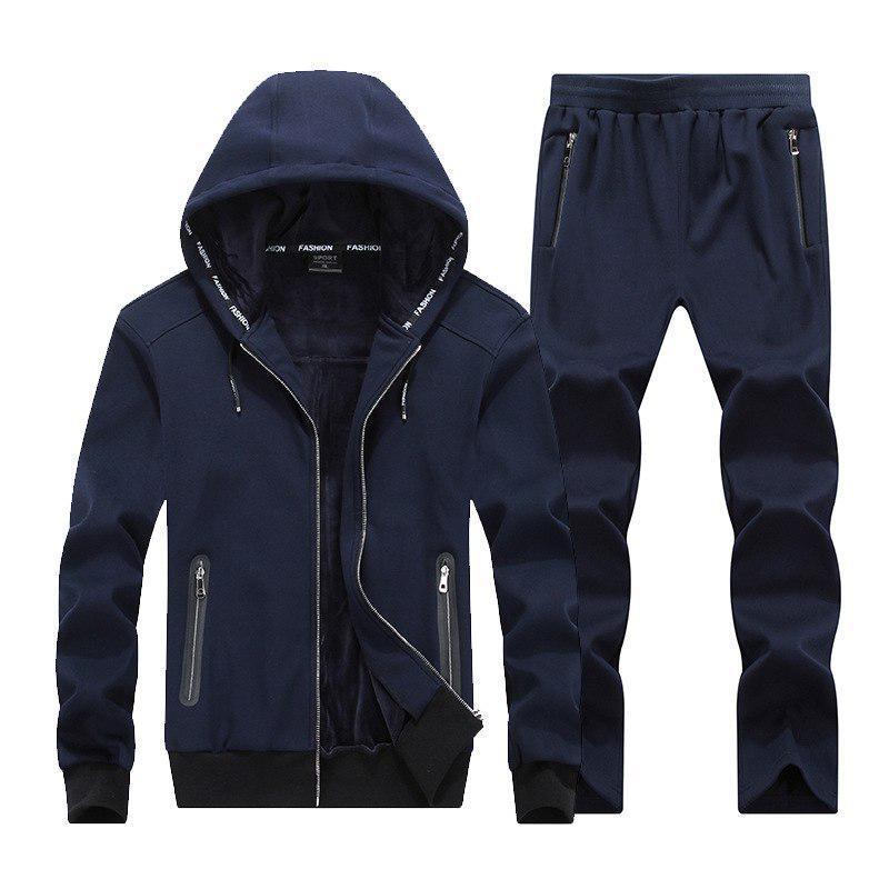 First Class Quality Men Tracksuit Winter Fleece Hood Jacket Pants Sweatshirts 2 Piece Set Hoodies Suit Coat Sport Suits