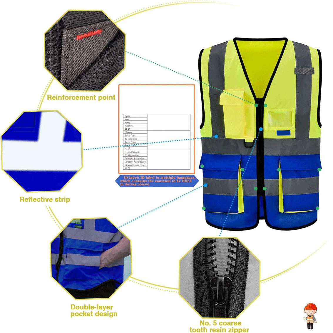 Construction Reflective Safety Workwear Reflective Reflective Tape For Clothing Breathable Running Gear Safety Dress Safety Vest