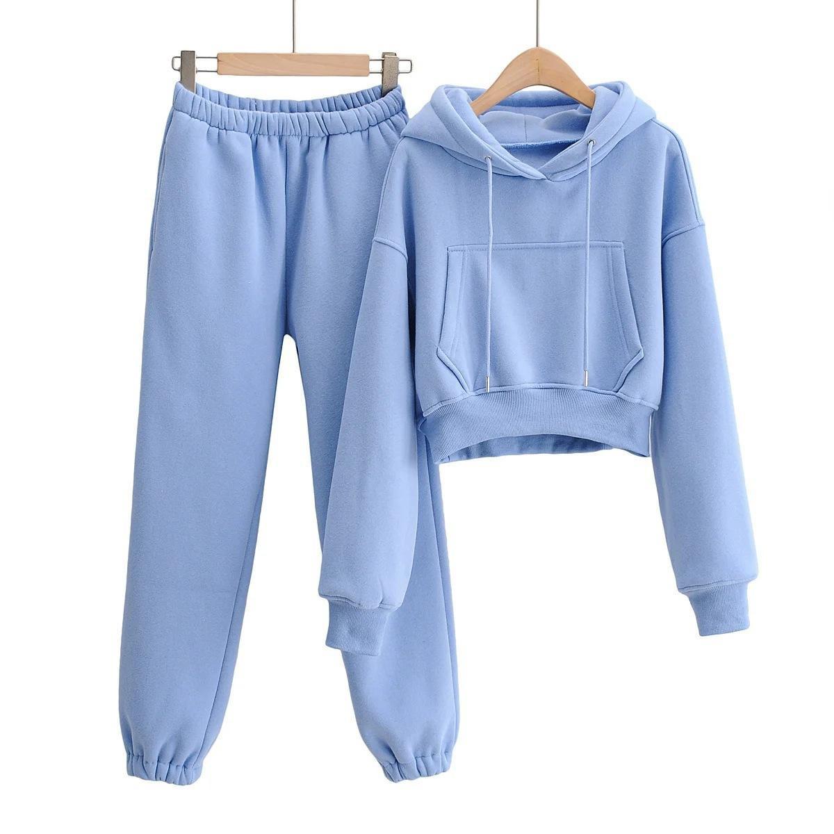 Custom high quality  jogger jumper Gym sets Workout 2 piece women set crop top oversize women sweatshirt hoodie sets