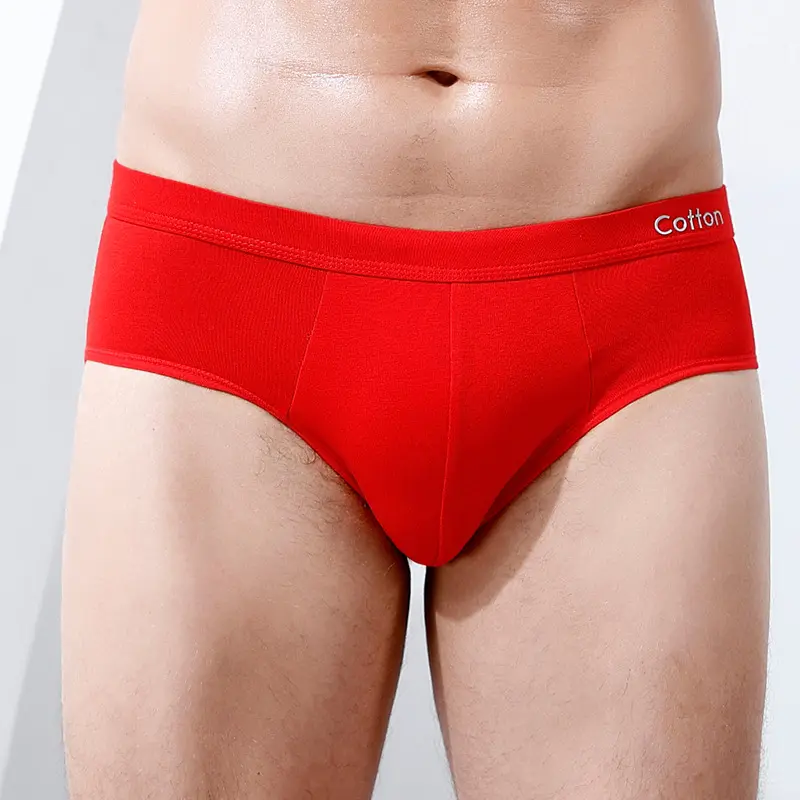 New Fashion Custom Cotton Red OEM Breathable Casual Hot Sale Men's Briefs Wholesale Comfortable Men Underwear