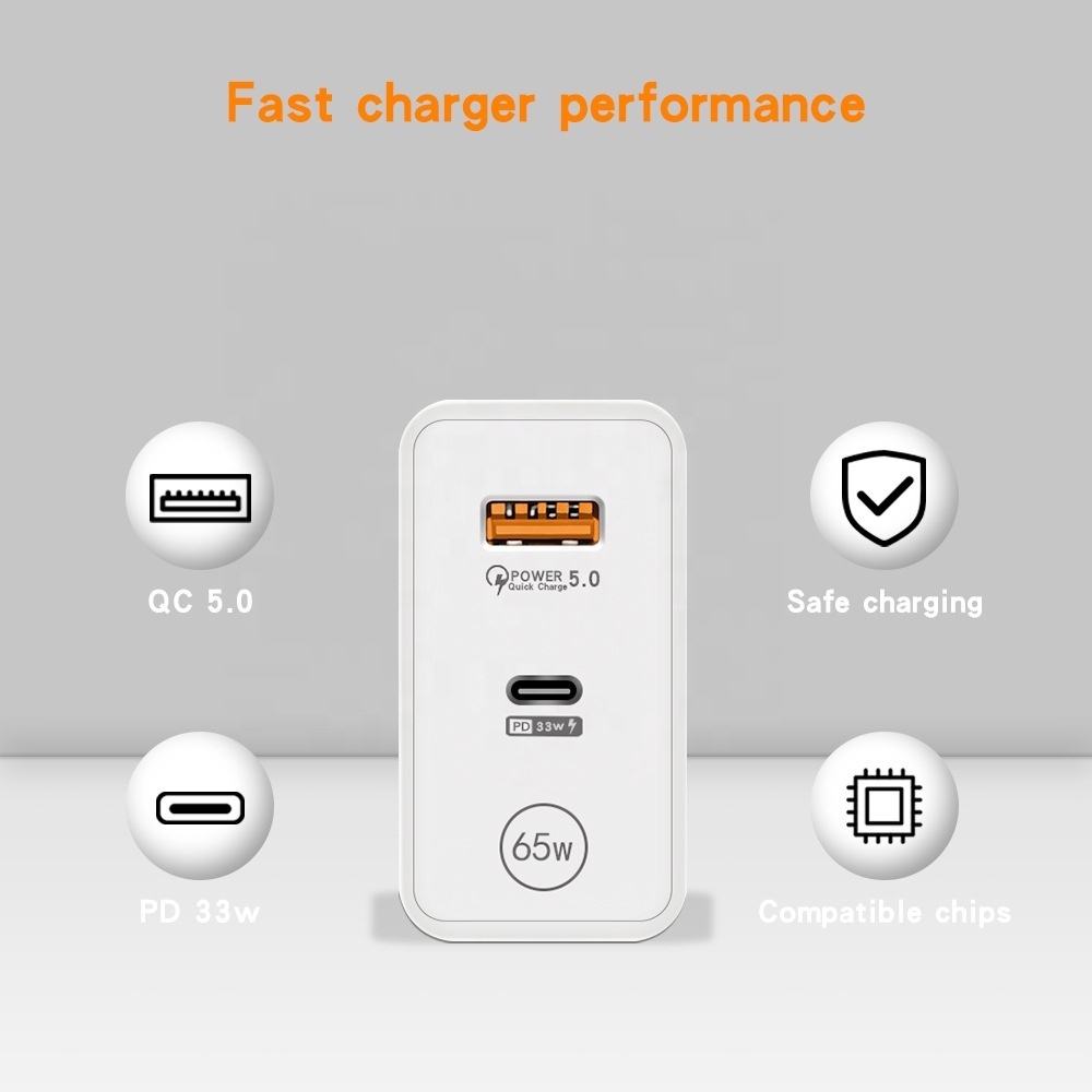 Dual USB ports QC3.0 Fast Charger 5V Wall Charger 9v 12v USB C PD 33W GaN Charger Fast Charging for iPhone samsung xiaomi