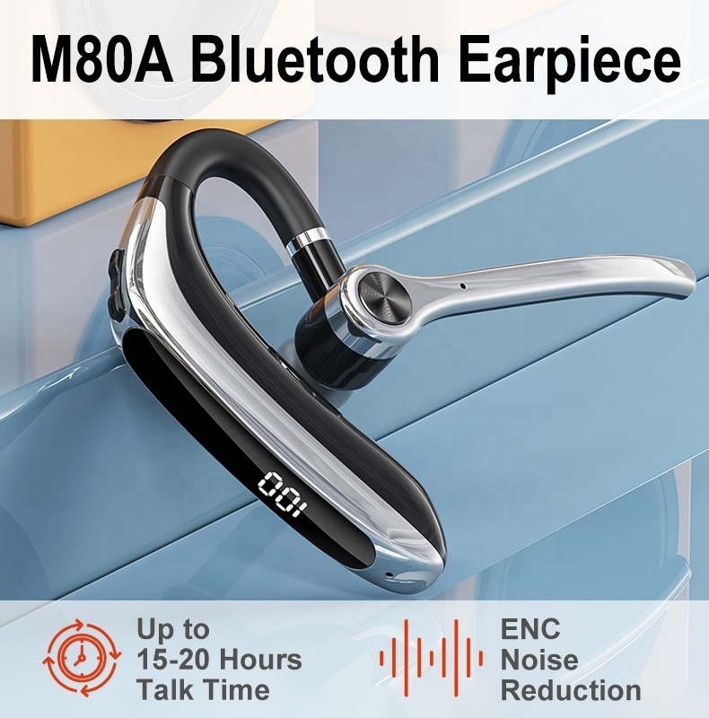 M80A Upgraded Blue-tooth Earpiece V5.3 Wireless Handsfree Headset with Microphone 20Hrs HD Talktime Driving Headset Universal