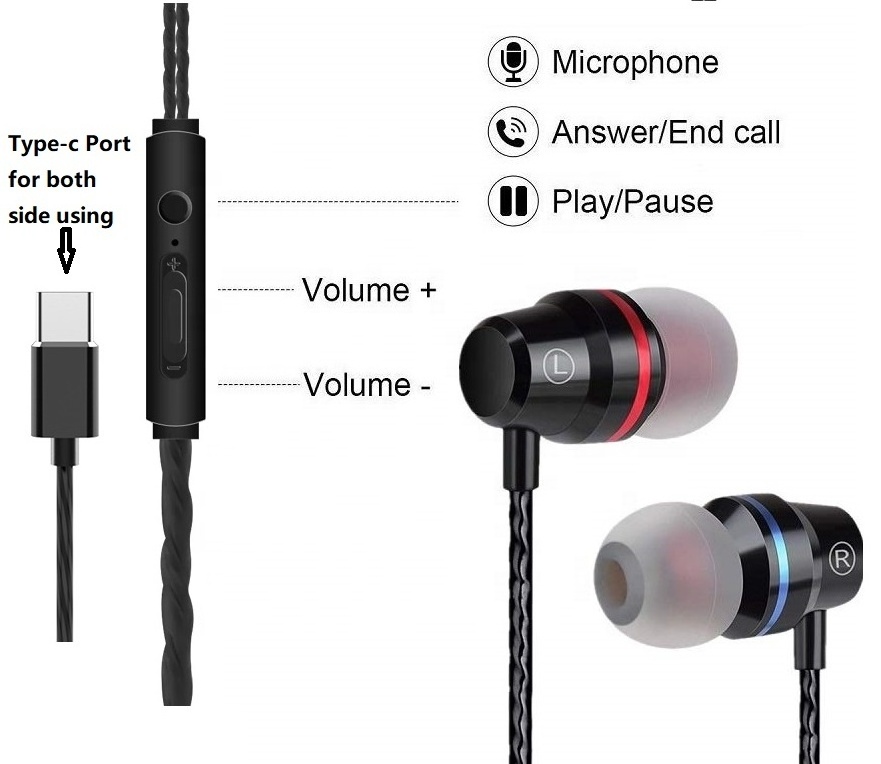 Type C Wired Cheap Metal Bass Mobile Phone Headphones With MIC