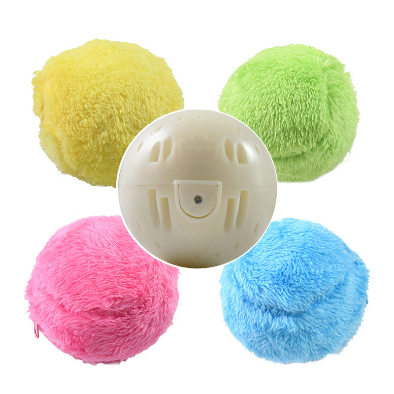 Interactive Funny Chew Plush Electric Rolling Ball Auto Pet Dog Cat Toys Ball With Four Color Plush Cover Non-toxic Safe Toys