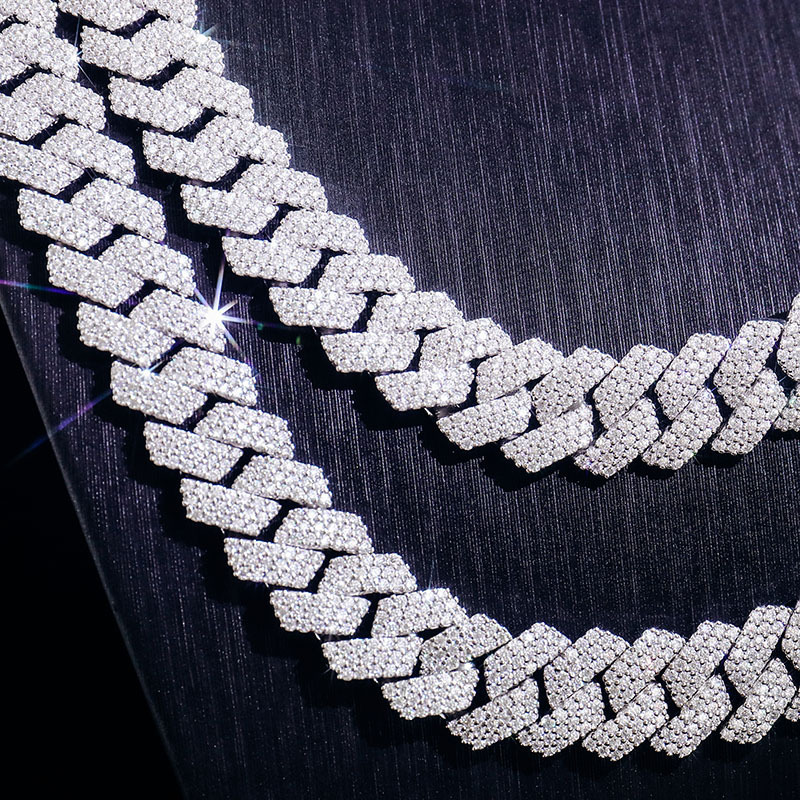 Mens Cuban Link Chain 15mm 3 rows Miami Iced Out Diamond Cut Moissanite Cuban Chain 925 Sterling Silver 14k Gold Hip Hop Jewelry