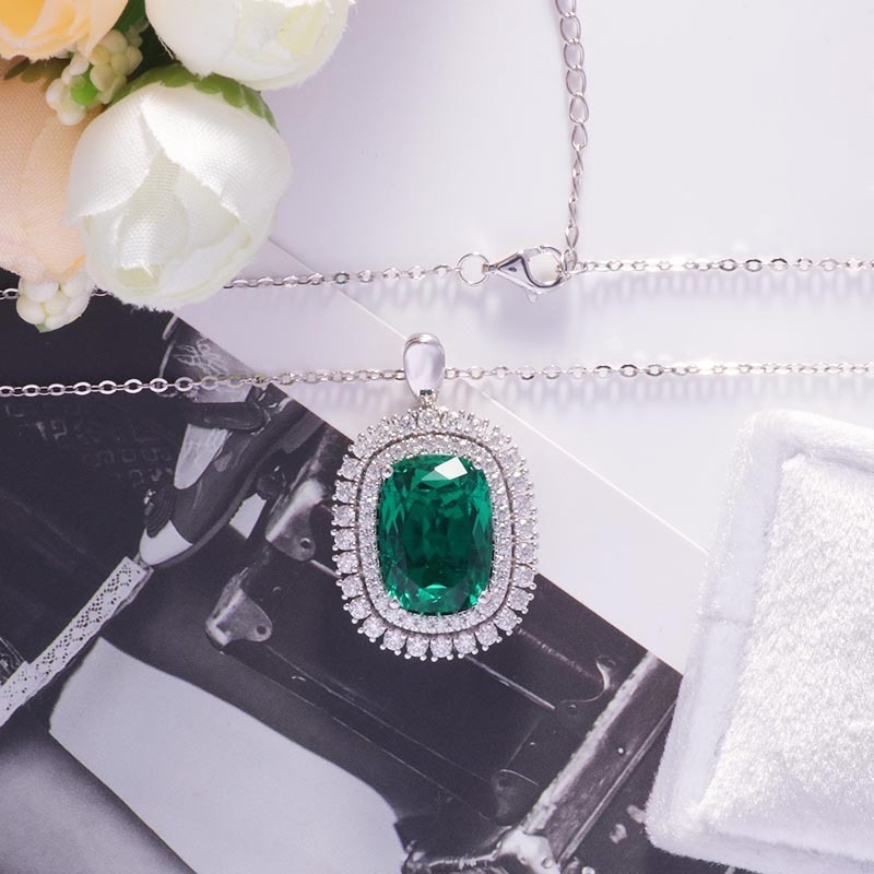 Wuzhou colombian emerald jewelry set 14k white gold emerald ring and necklace 2 in 1 wedding ring jewelry