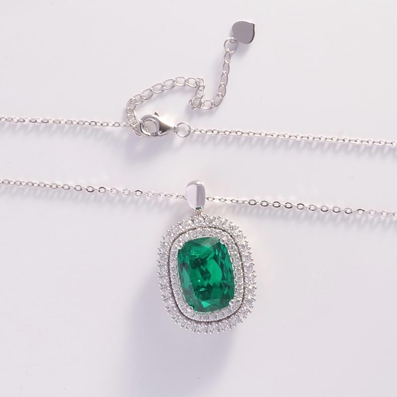 Wuzhou colombian emerald jewelry set 14k white gold emerald ring and necklace 2 in 1 wedding ring jewelry