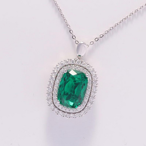 Wuzhou colombian emerald jewelry set 14k white gold emerald ring and necklace 2 in 1 wedding ring jewelry