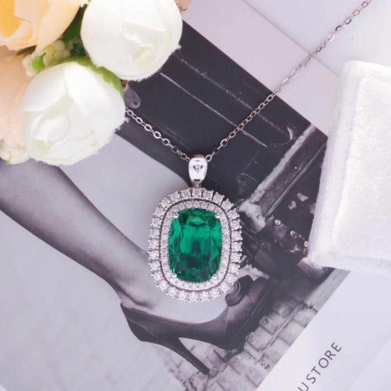 Wuzhou colombian emerald jewelry set 14k white gold emerald ring and necklace 2 in 1 wedding ring jewelry