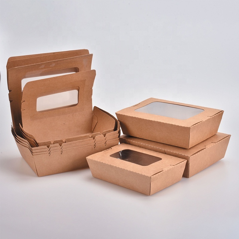 Custom printed disposable takeaway food packaging container kraft paper package lunch bento sushi salad boxes with window