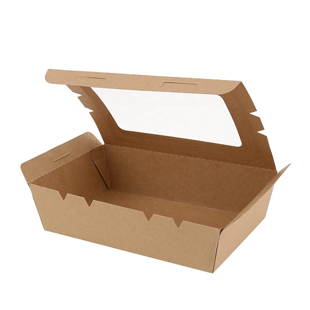 Custom printed disposable takeaway food packaging container kraft paper package lunch bento sushi salad boxes with window