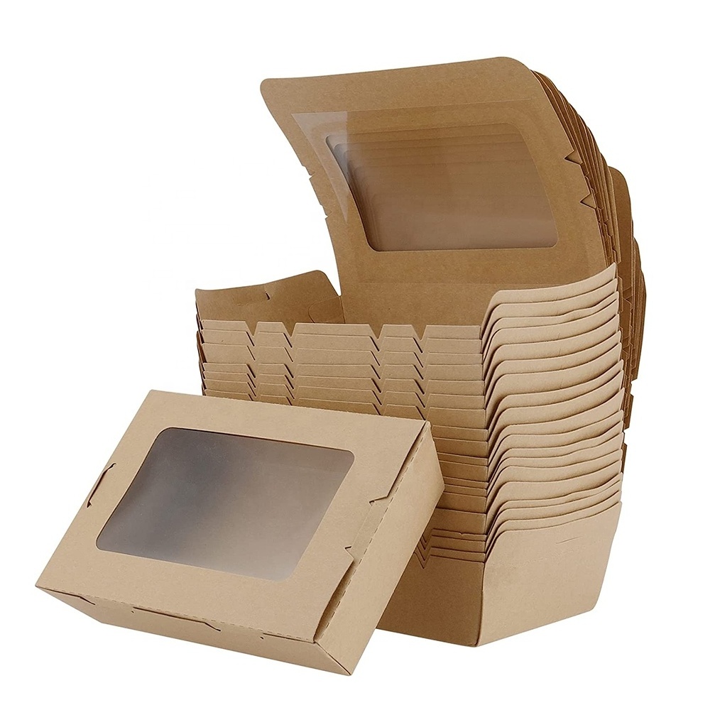 Custom printed disposable takeaway food packaging container kraft paper package lunch bento sushi salad boxes with window