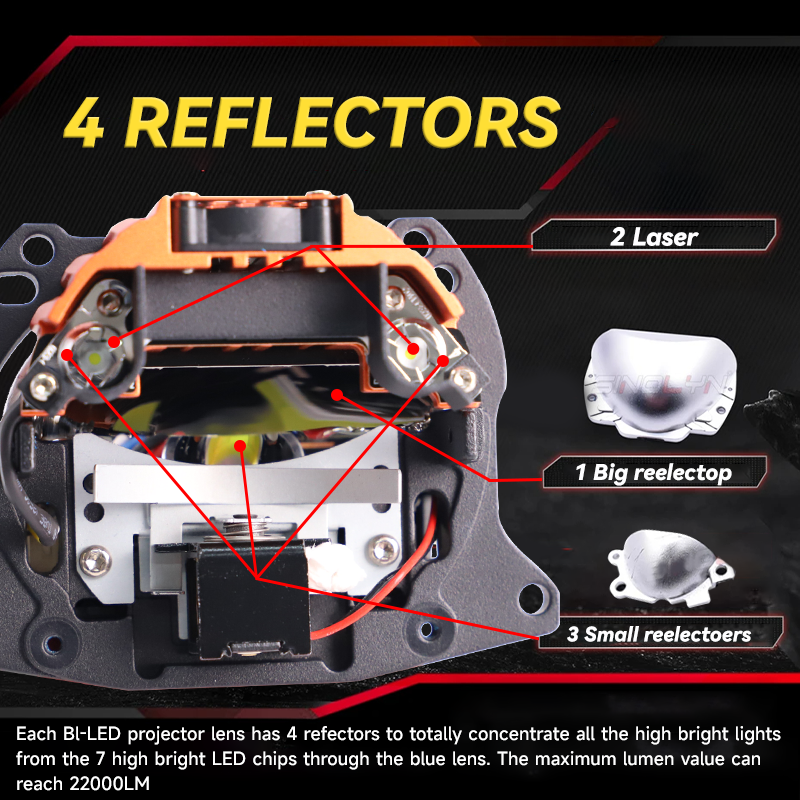 Redsea 2024 NEW arrival  3.0 inch bi led lenses 3.0 E500 90 watt 50000lm double lens dual laser bi led for auto car LHD/RHD