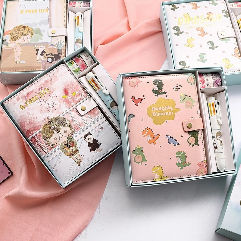 Cute Cartoon Notebook Colorful Gel Pen Masking Tape Set for Kawaii Student Stationery Scrapbook Diary Journal Kids Gift