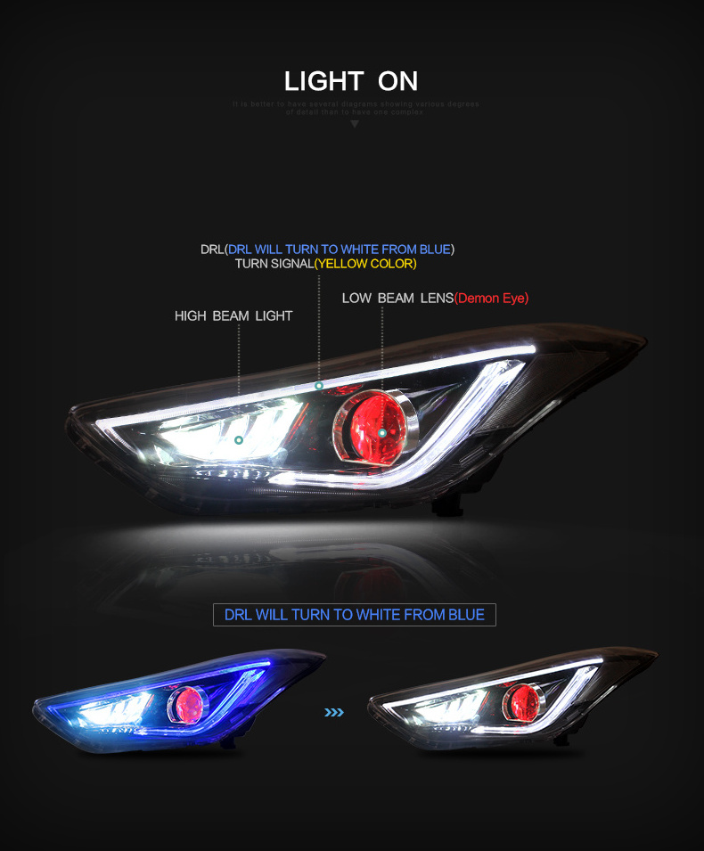 factory manufacture For 2012-UP Elantra LED Headlights Avante Front Lamp Assembly Modification