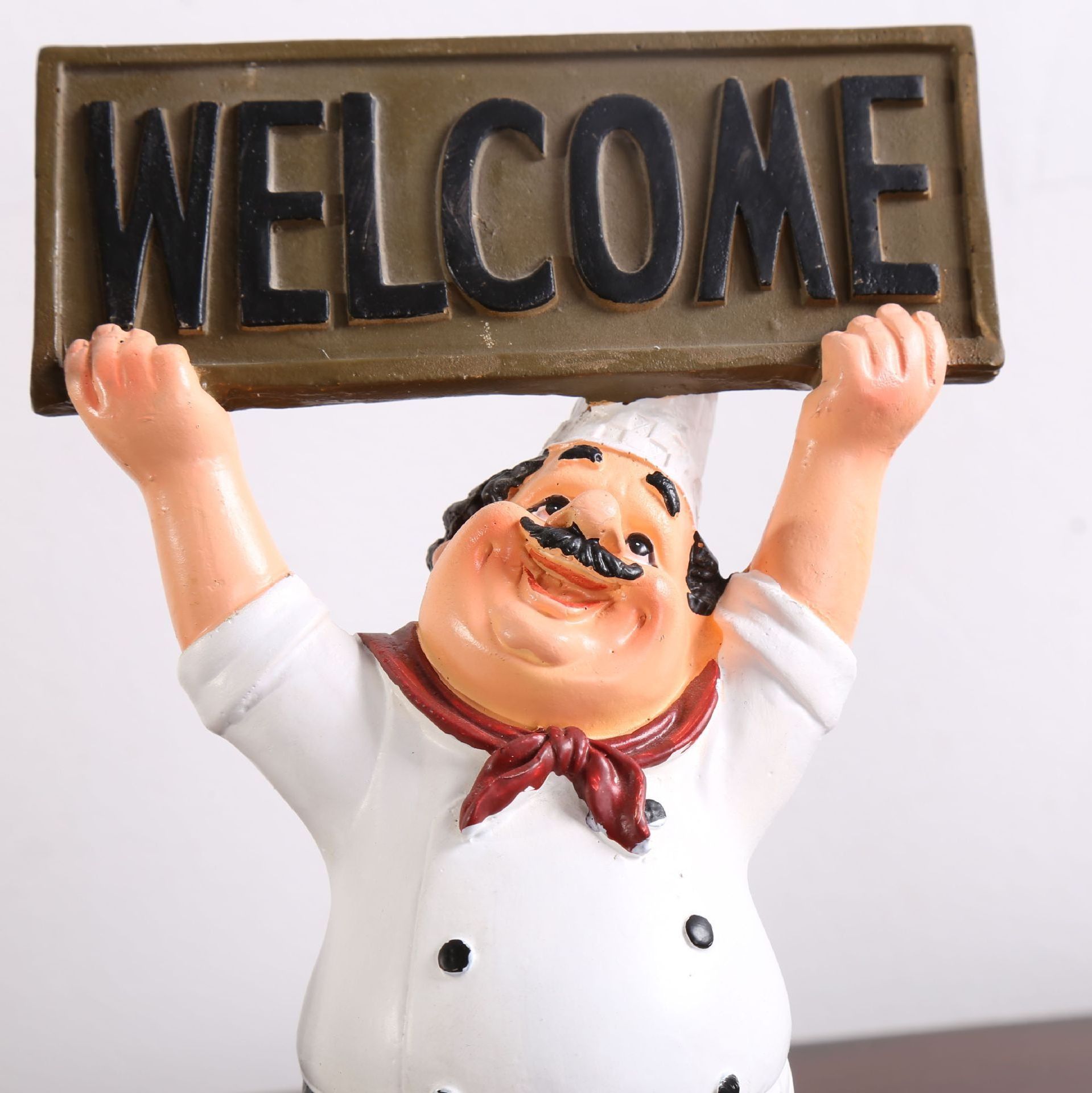 Factory Welcome chef Restaurant Decoration Resin Cook Sculpture with Welcome Sign Board Plaque Chef Man Figurine Statue