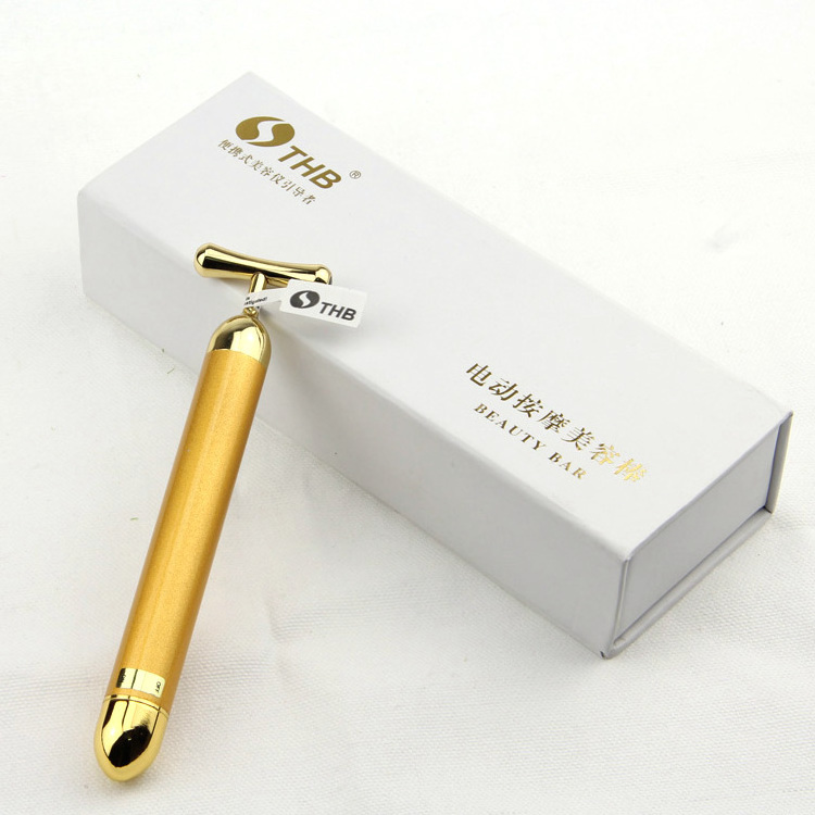 Beauty Bar 24k Golden Pulse Facial Massage T Shape Gold Facial Beauty Massager