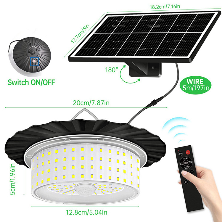 Solar Lights Outdoor, LED Solar Pendant Lights Dimmable Lighting with Remote Control, IP65 Waterproof for Indoor, Garden, Garage