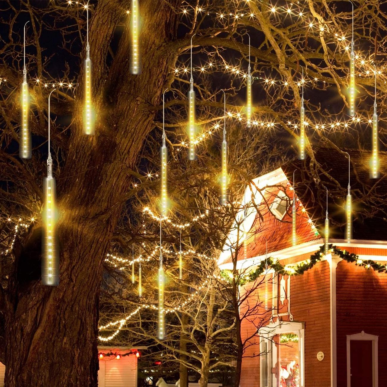 Outdoor Christmas Lights String Solar LED Meteor Shower Raining Lights 8 Tubes 288 LED Cascading Fairy Lights Outdoor decoration