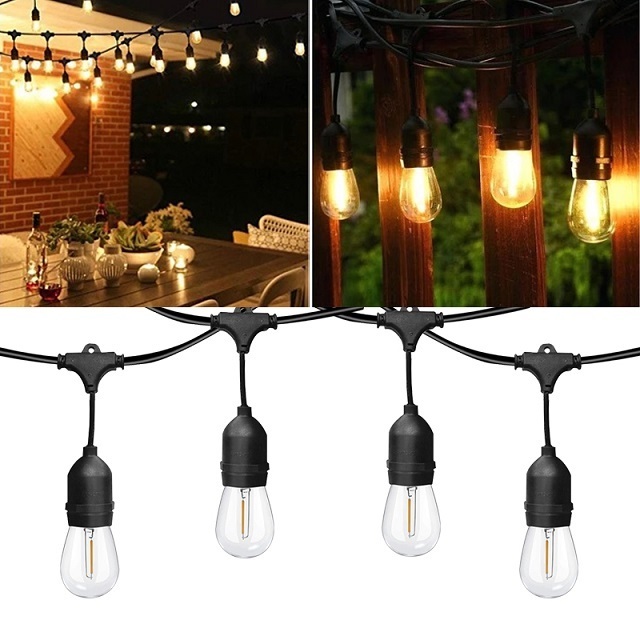 48 Foot Outdoor String Light E26 E27 S14 Bulb Christmas Waterproof Solar LED String Light Battery Garden Party Holiday Wedding