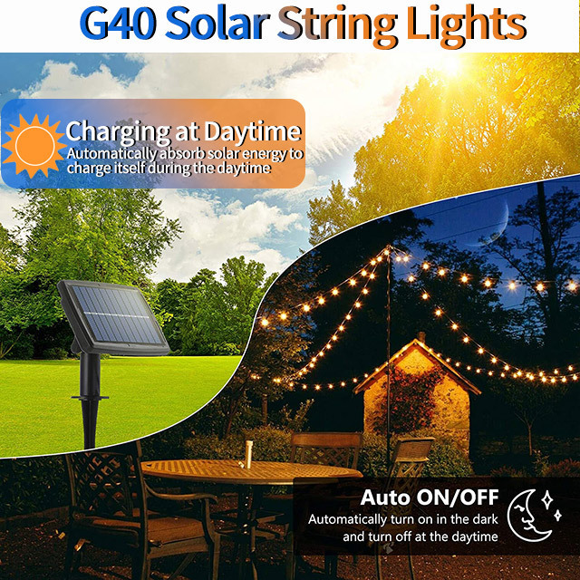 G40 Solar Bulb 50 Light 15 meters 50 feet Garden Led Christmas Decoration Outdoor Remote Control String Light