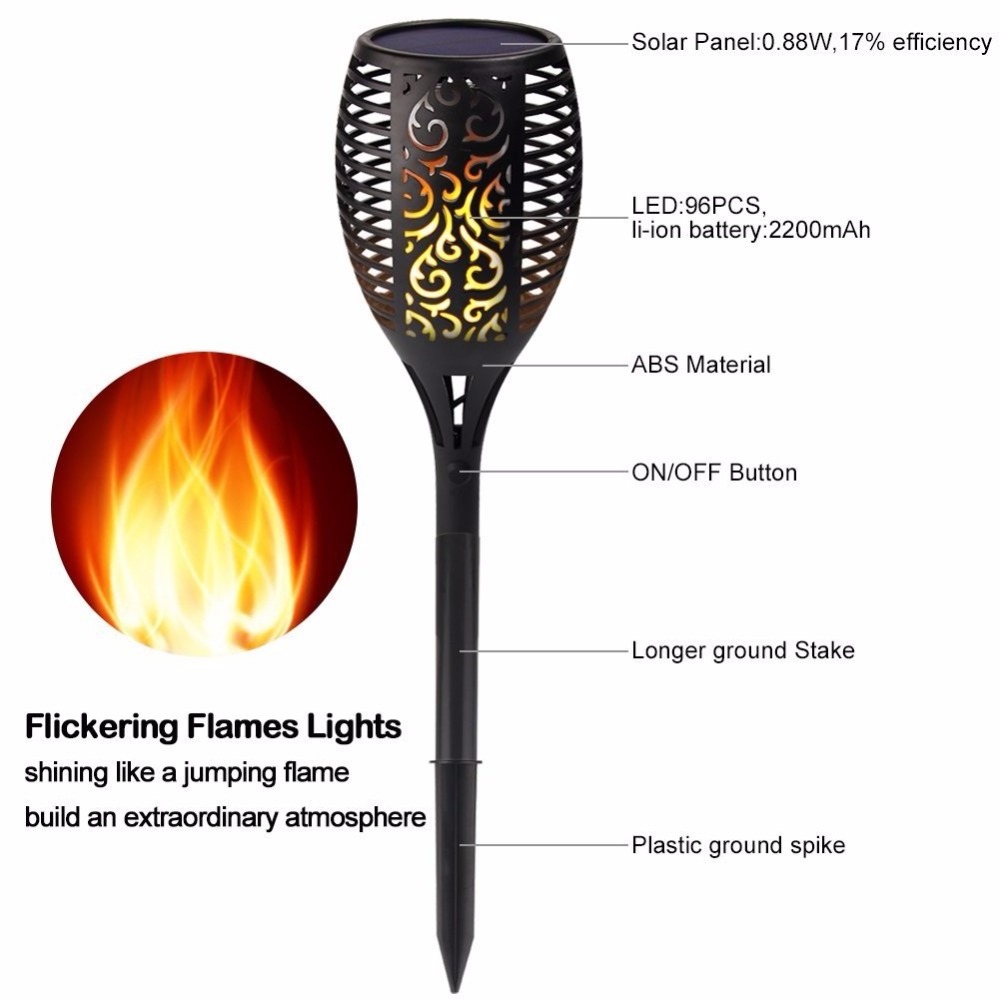 96LED Solar Torch Light Outdoor Solar LED light 3 Mode Waterproof Flickering Flames Decoration Lighting Dusk to Dawn Auto On/Off