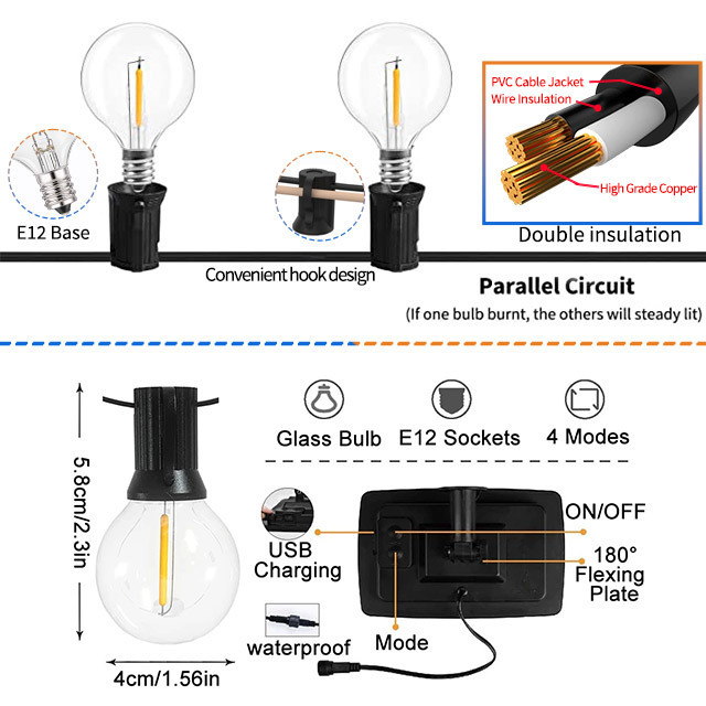 G40 Solar Bulb 50 Light 15 meters 50 feet Garden Led Christmas Decoration Outdoor Remote Control String Light