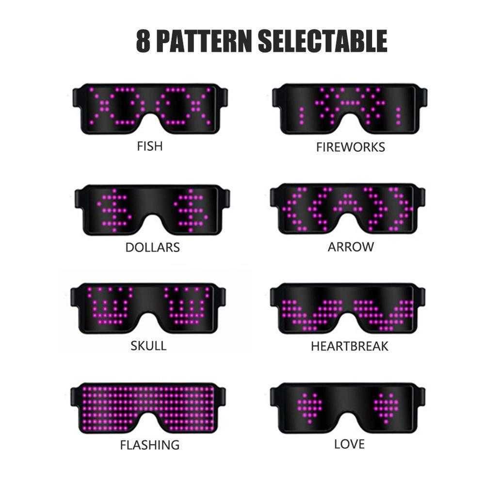 LED Glasses Grow Party Favor Super Cool Light Up Glasses with Display Pattern 8 Pattern Optional USB Charging Glasses