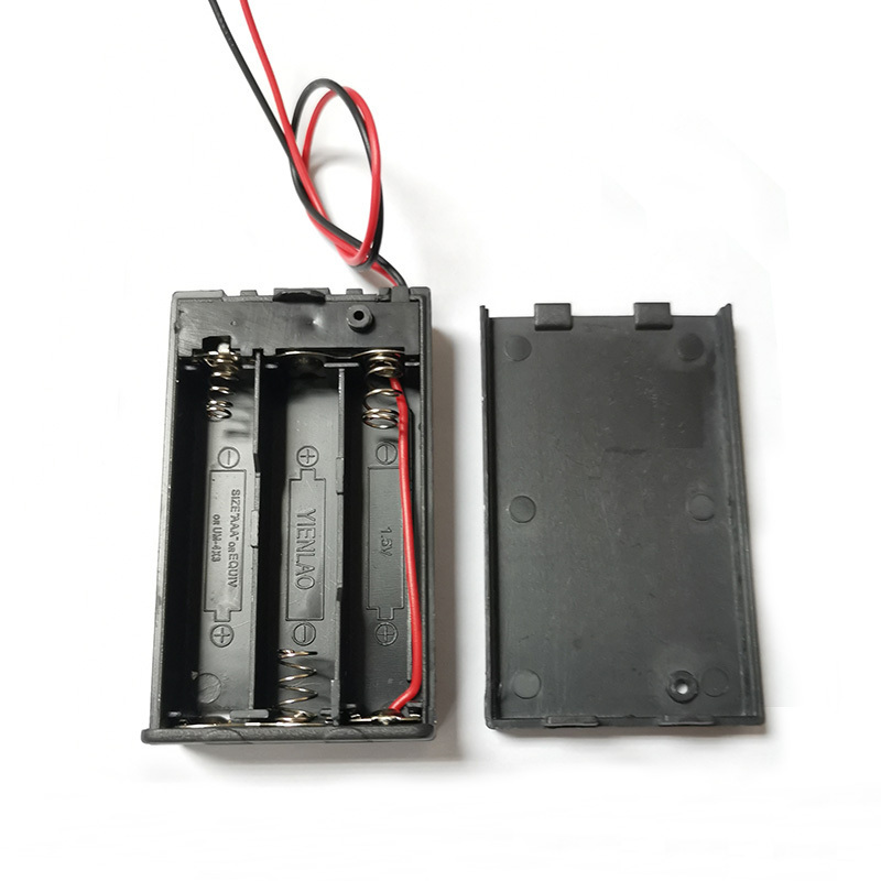 1.5V AAA  Plastic Battery Holder with cover switch and lead wire connector for PCB