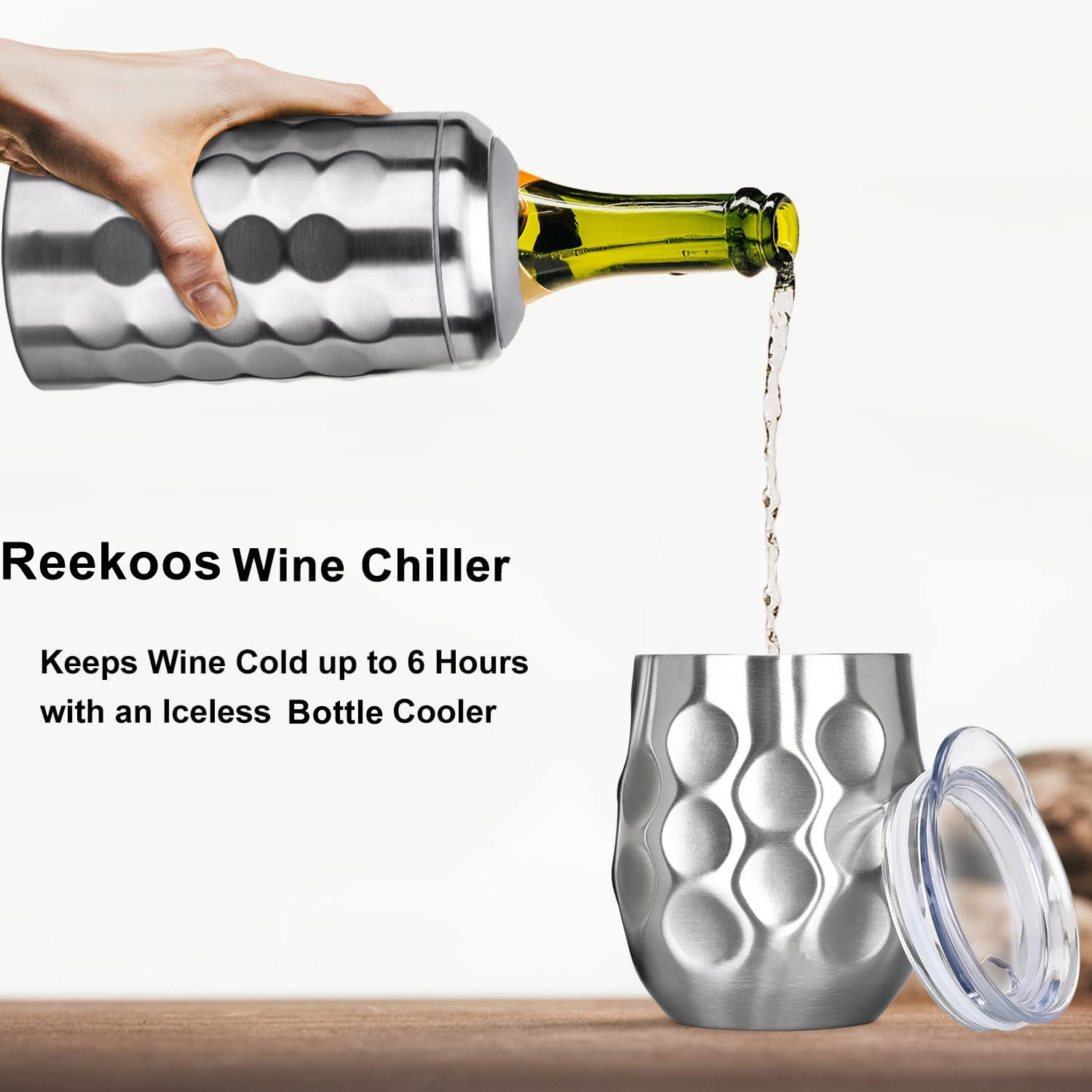 Stainless Steel Double Walled Wine Chiller Single Bottle With 2 Wine Cup Iceless Cooler insulated Keep Wine Cold up to 6 Hours