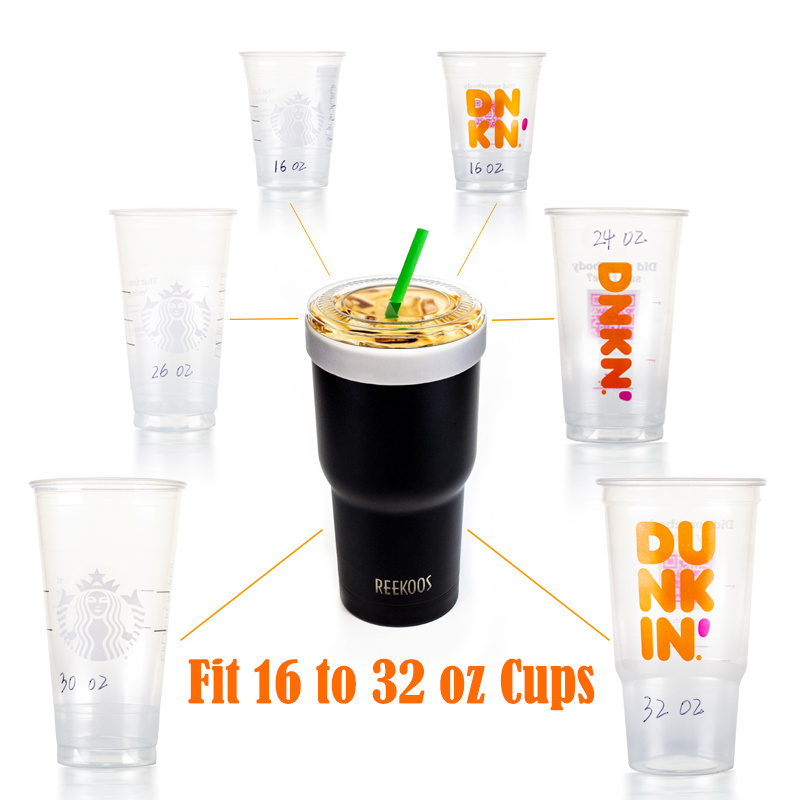 Reekoos Reusable Cup Holder Friendly TO GO Vacuum Insulated Stainless Steel Iced Coffee Sleeve For 16-32oz Coffee Cups