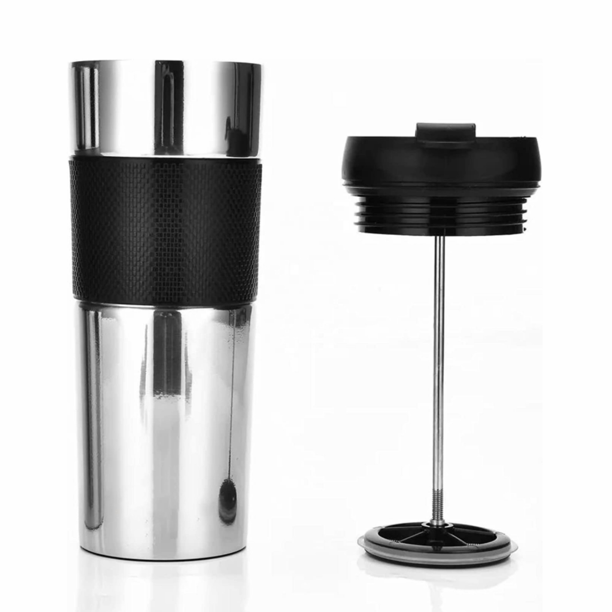 Custom 16oz French Press Travel Mug Vacuum Insulated Thermo Double Wall Coffee and Tea Maker Large Deluxe Stainless Steel Mugs