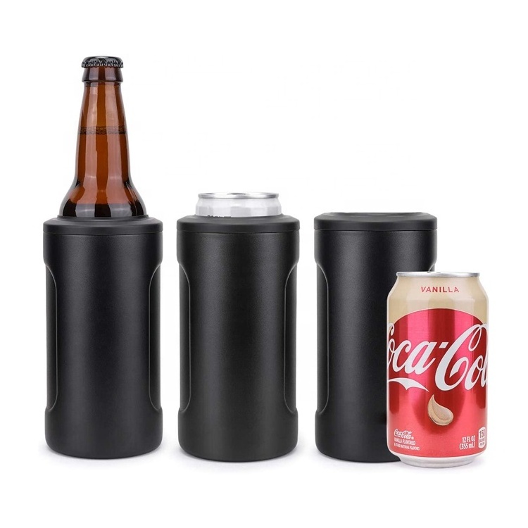 New 4 In 1 Vacuum Insulated Double Walled Skinny Coozies 12 oz Beer Bottle Can Holder Stainless Steel Slim Can Cooler Insulator