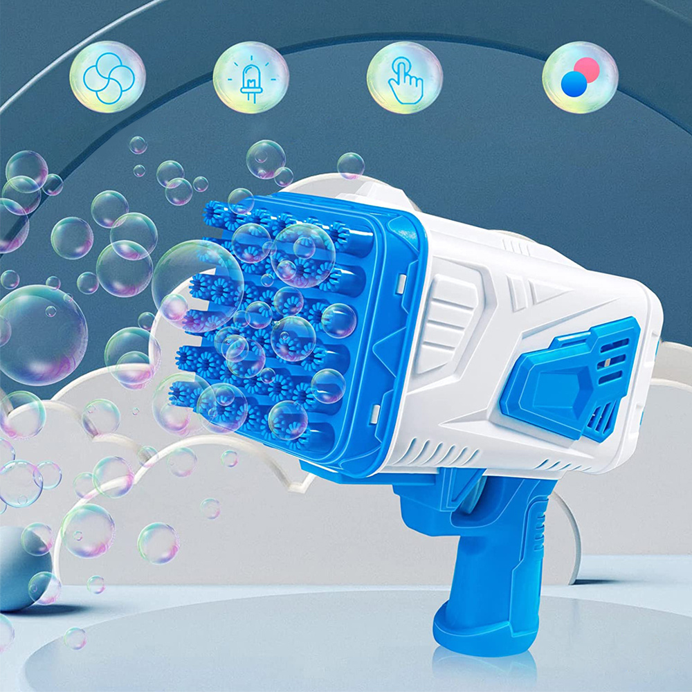 Electric Rocket Bazooka Boom Bubble Maker 36 Hole Light Bubble Machine Gun Flashing Electric Bubble Gun Toy for Kids