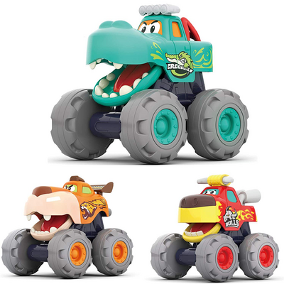 Monster Truck Toy 3pcs Cartoon Friction Car Crocodile Friction Powered Bull Car Pull Back Leopard Car Big Wheel Truck