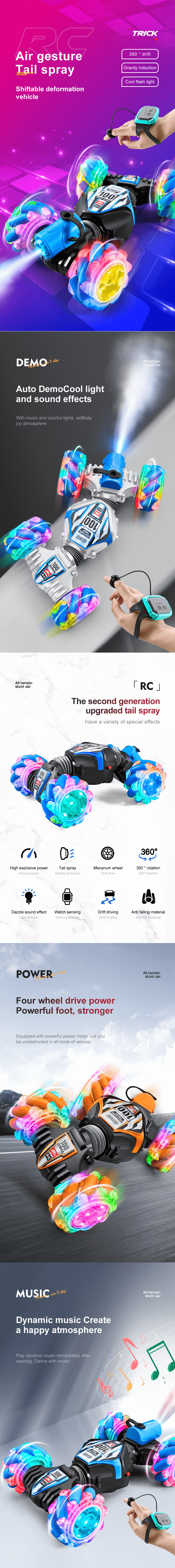 Fast Skidding RC Cars Stunt Car Toy Gesture Sensing  Music High-Speed RC Stunt Car - Wheel And Music Control