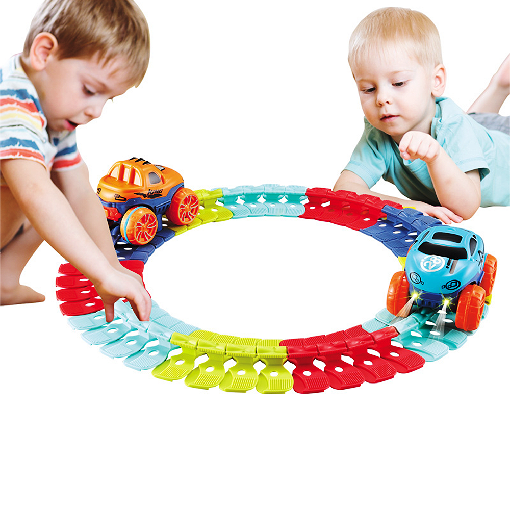 Battery Operated Track Roller Coaster - Non-stop Adventure Assembling Race Car Fun with Flexible Track