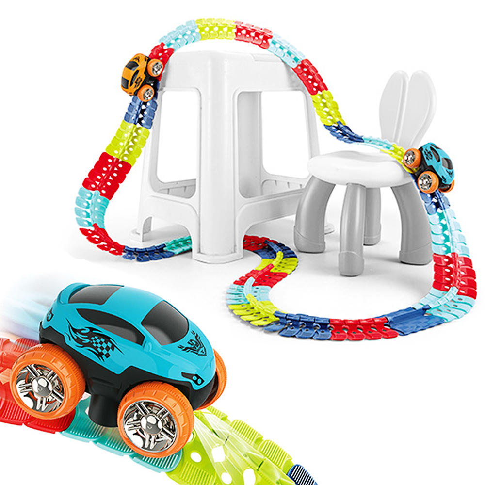 Battery Operated Track Roller Coaster - Non-stop Adventure Assembling Race Car Fun with Flexible Track