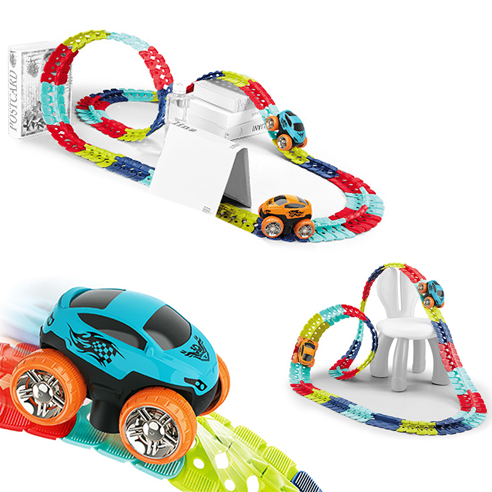 Battery Operated Track Roller Coaster - Non-stop Adventure Assembling Race Car Fun with Flexible Track