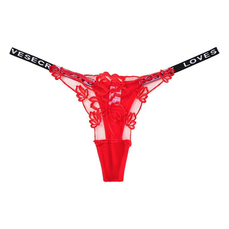 Sexy Hollow Lace Letter Double Slim Strap Traceless Transparent Thong Women's Underwear Low Waist Hot Girl G-strings