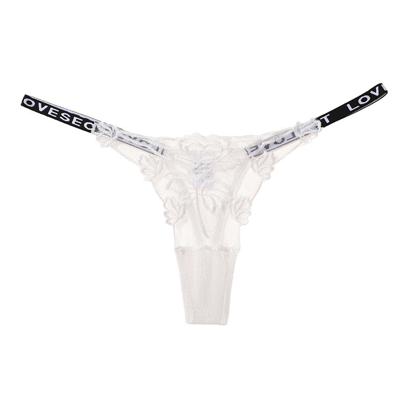 Sexy Hollow Lace Letter Double Slim Strap Traceless Transparent Thong Women's Underwear Low Waist Hot Girl G-strings