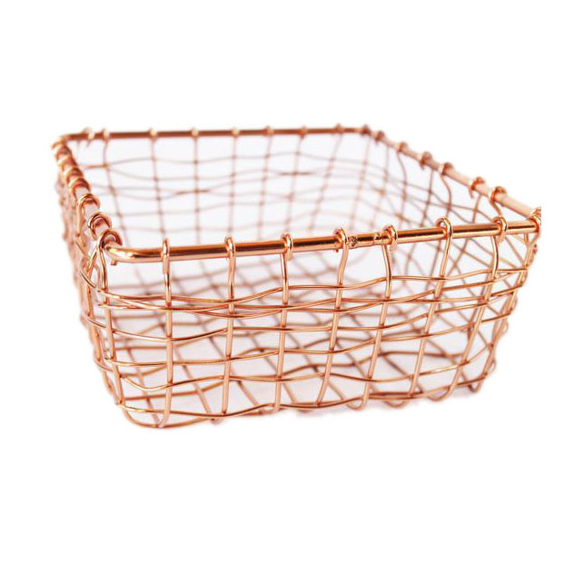 Attractive Design Copper Plated Basket Wholesale High Quality Metal Wire Basket With Handle Use For Storage Laundry