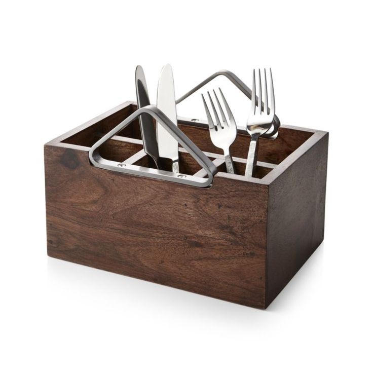 Elegant Custom Mango Wood Cutlery Holder With Metal Handle New Look Cutlery Holder New Arrival Wooden Acacia Wood Caddy