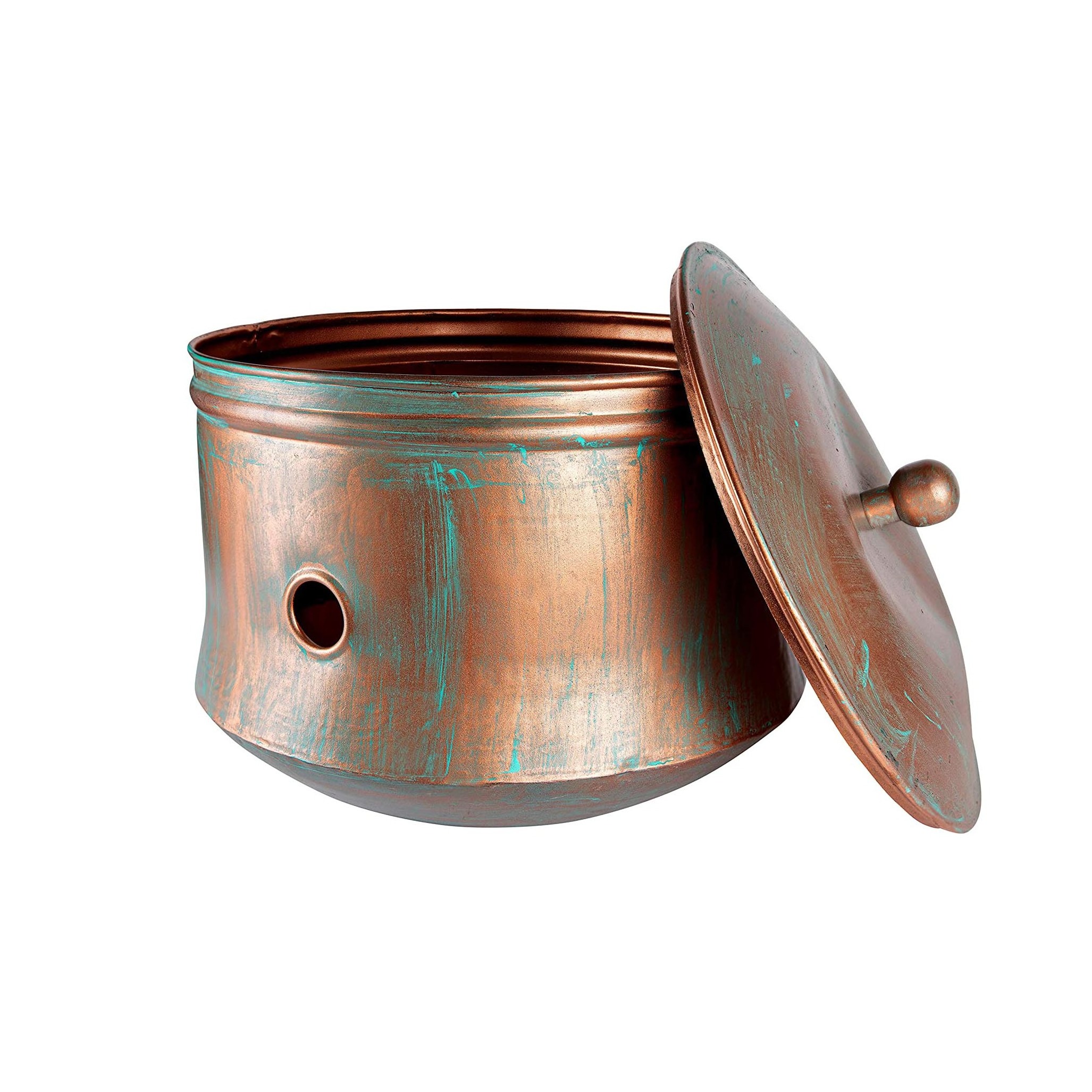 Extremely High Quality grade Iron Metal Hose Pot brown for garden Garden Hose Pot Storage Holder Copper Antique with LID