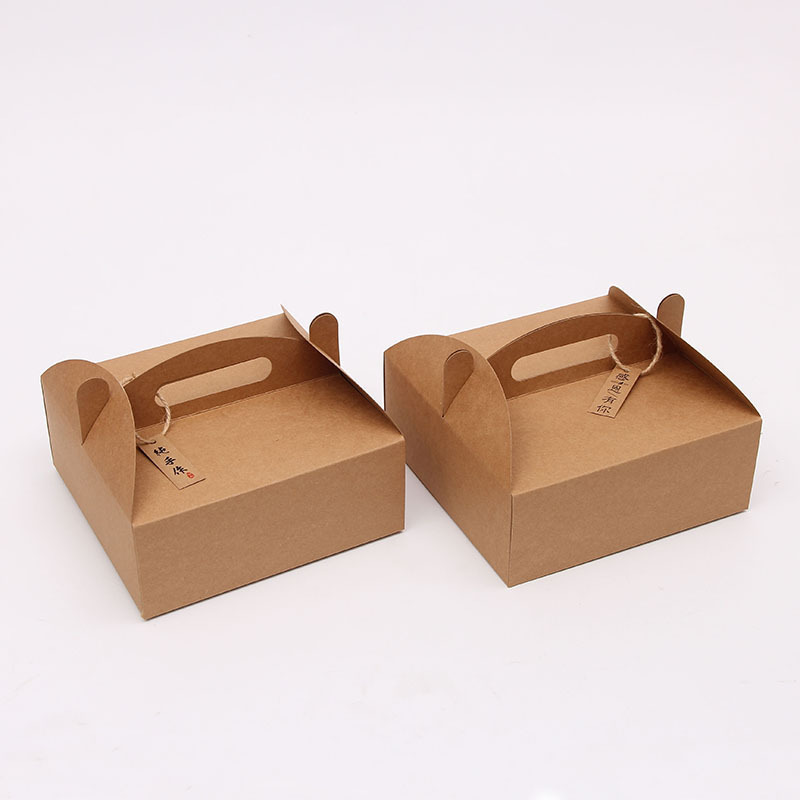 Kraft paper portable pizza box Spot paper folding specialty dessert pastry packaging paper box pastry packaging